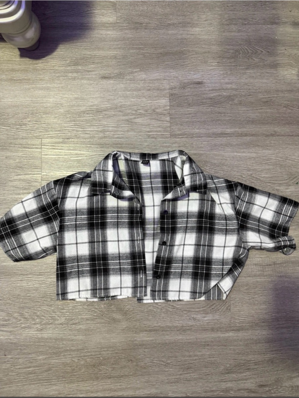 Black & White Plaid Cropped Shirt -